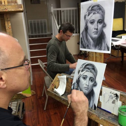 An Artist Painting a Woman's Face at a Class at Jerry's Artarama in Houston, TX