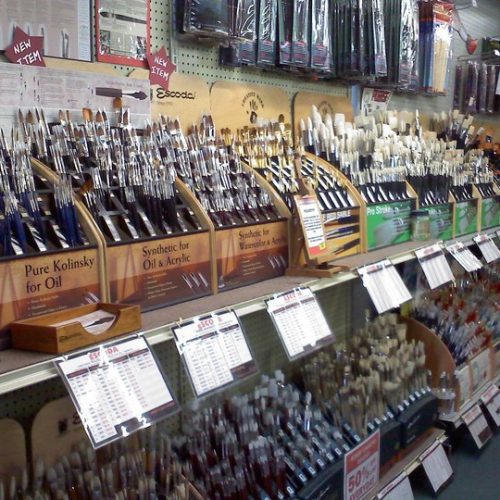 Paint Brushes inside Jerry's Artarama Art Supply Store in Providence, RI