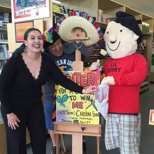 Lil' Jerry & a Customer inside of Jerry's Artarama Art Supply Store in San Antonio, TX